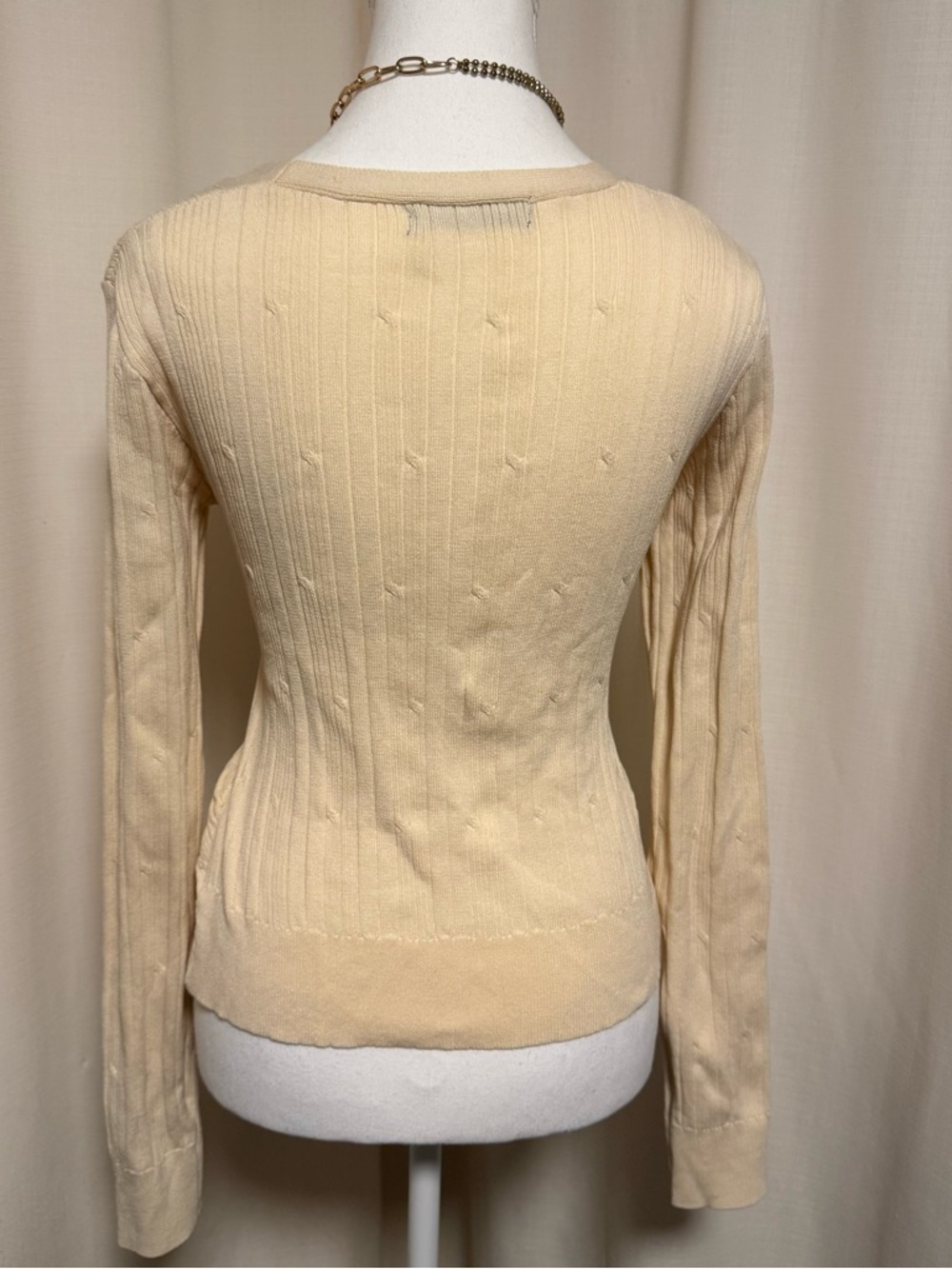 No brand Butter Cream color Ribbed Wrap V-Neck Sweater - Picture 3 of 5